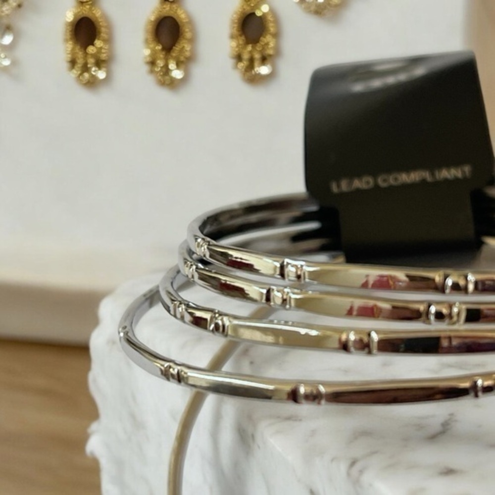 Elegant Set of Silver-Tone Bangle Bracelets - Lead Compliant